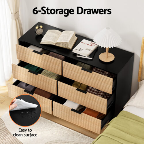 Artiss 6 Chest of Drawers Dresser Table Black Pine - Image 5