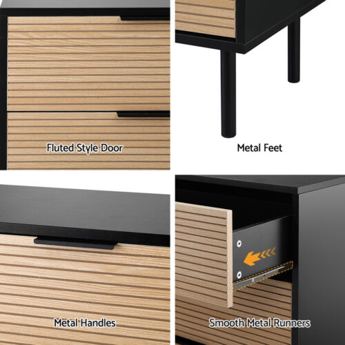 Artiss 6 Chest of Drawers Dresser Table Black Pine - Image 7