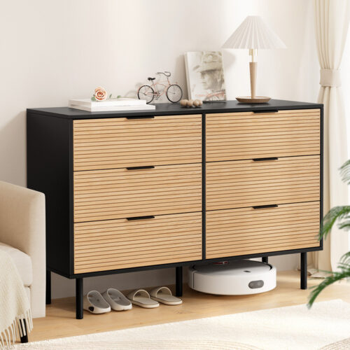 Artiss 6 Chest of Drawers Dresser Table Black Pine - Image 8