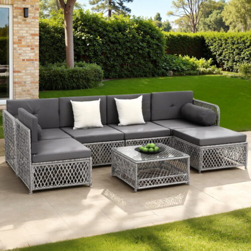 Gardeon 6 Seater Outdoor Sofa Set 7PCS Table Chair Set Garden Rattan Patio Furniture - Image 7