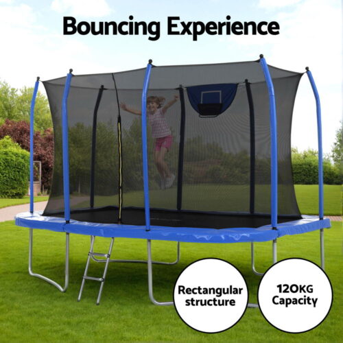 Everfit 12FT Trampoline Kids Rectangle Rebounder with Basketball Set Safety Net - Image 4