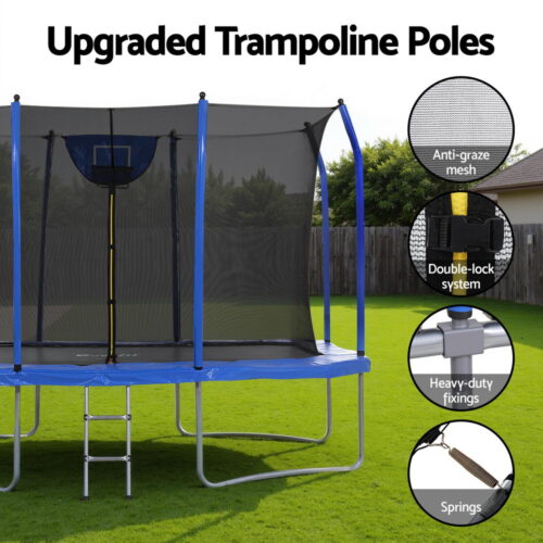 Everfit 12FT Trampoline Kids Rectangle Rebounder with Basketball Set Safety Net - Image 6