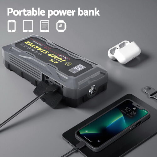 Giantz 2000A Portable Car Jump Starter 12V Lithium Battery Booster Pack Power Bank & Jumper Cables - Image 6