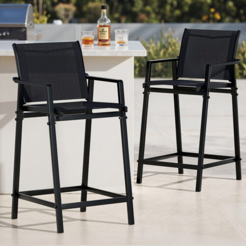 Gardeon 2PC Outdoor Bar Stools Steel Dining Chairs Patio Furniture Garden Black - Image 7