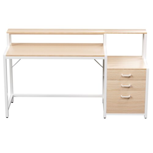 Artiss Computer Desk Home Office Study Table Desks w/Drawers Open Shelf Oak 160CM - Image 3