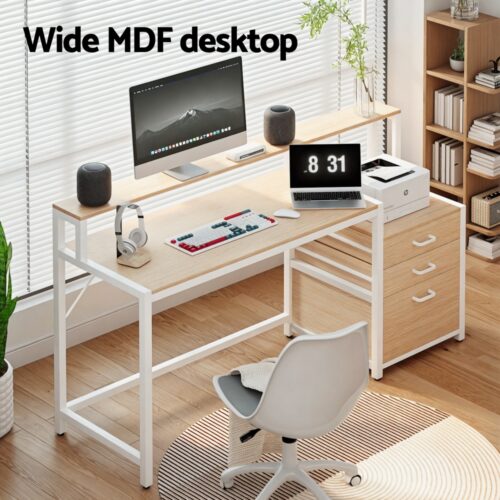 Artiss Computer Desk Home Office Study Table Desks w/Drawers Open Shelf Oak 160CM - Image 4