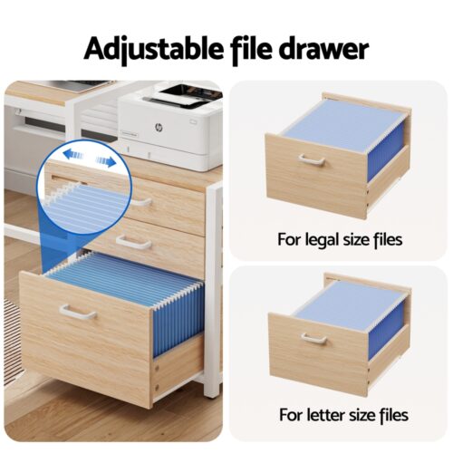 Artiss Computer Desk Home Office Study Table Desks w/Drawers Open Shelf Oak 160CM - Image 6