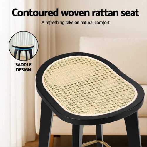 Artiss 4x Bar Stools Rattan Counter Kitchen Dinning Chair Bamboo Saddle Black - Image 5