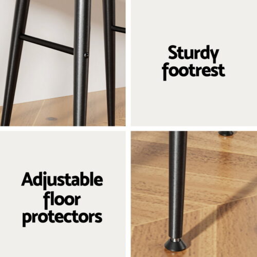 Artiss 4x Bar Stools Kitchen Dining Chairs Counter Round PU leather Lane Brown - Image 6