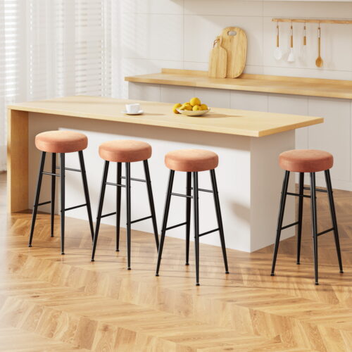 Artiss 4x Bar Stools Kitchen Dining Chairs Counter Round PU leather Lane Brown - Image 7