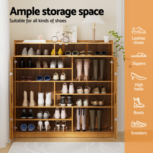 Artiss Shoe Rack Cabinet 30 Pairs Storage Cupboard Bamboo - Image 5