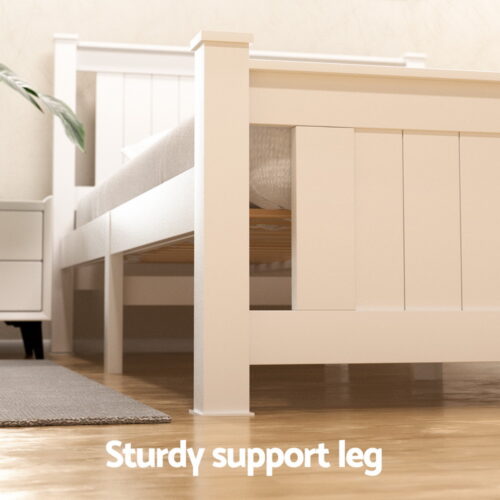 Artiss Bed Frame King Single Size Wooden Platform with 2 Storage Drawers White RIO - Image 5
