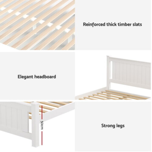 Artiss Bed Frame King Single Size Wooden Platform with 2 Storage Drawers White RIO - Image 6