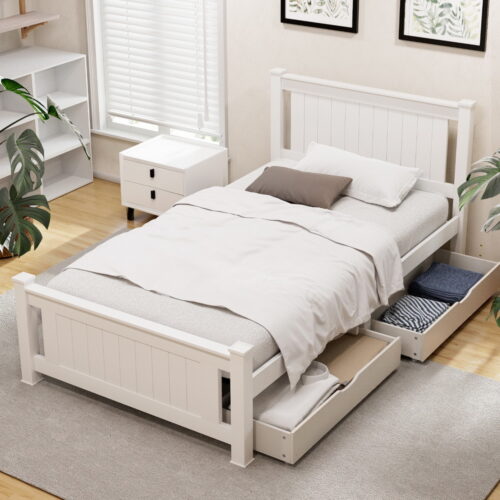 Artiss Bed Frame King Single Size Wooden Platform with 2 Storage Drawers White RIO - Image 7