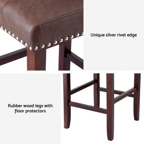 Artiss 2x Bar Stools Kitchen Dining Chairs Counter PU Leather Wooden Ada Brown - Image 6