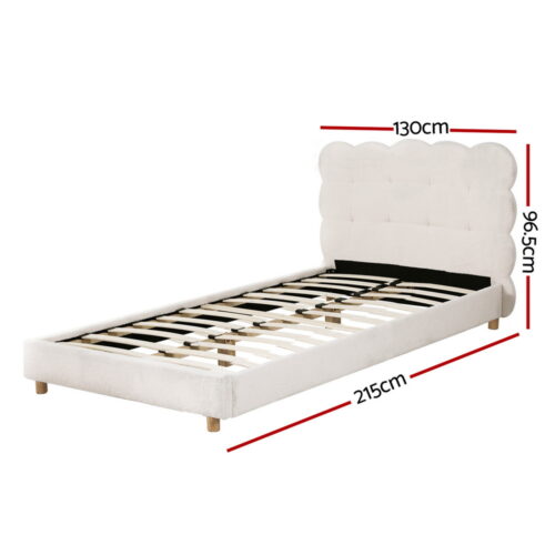 Artiss King Single Bed Frame Cloud Headboard Boucle Fabric Mattress Platform Base White - Image 2