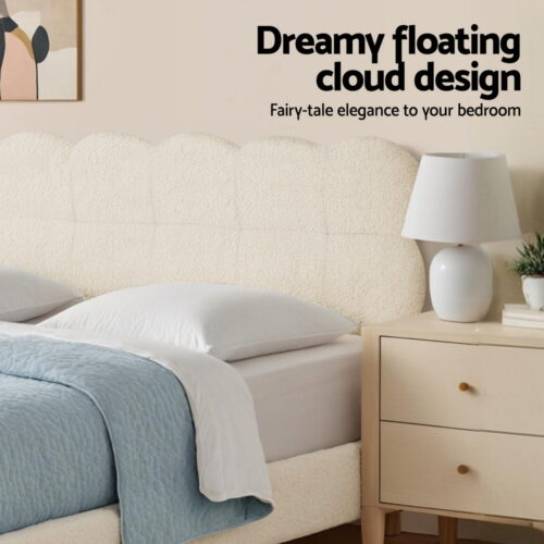 Artiss King Single Bed Frame Cloud Headboard Boucle Fabric Mattress Platform Base White - Image 5