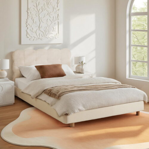 Artiss King Single Bed Frame Cloud Headboard Boucle Fabric Mattress Platform Base White - Image 7