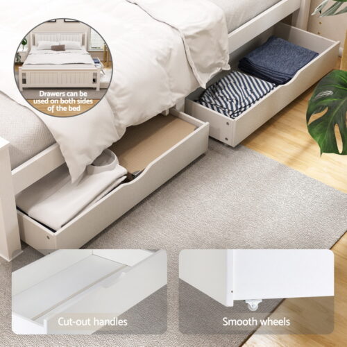 Artiss Bed Frame Double Size Wooden Platform with 2 Storage Drawers White RIO - Image 3