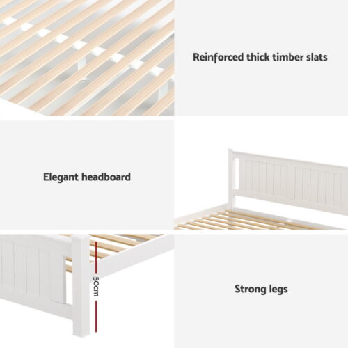 Artiss Bed Frame Double Size Wooden Platform with 2 Storage Drawers White RIO - Image 6