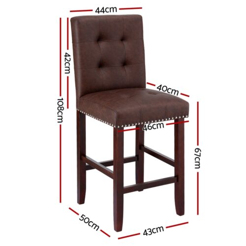 Artiss 4x Bar Stools Kitchen Dining Chairs Counter PU Leather Wooden Ada Brown - Image 2