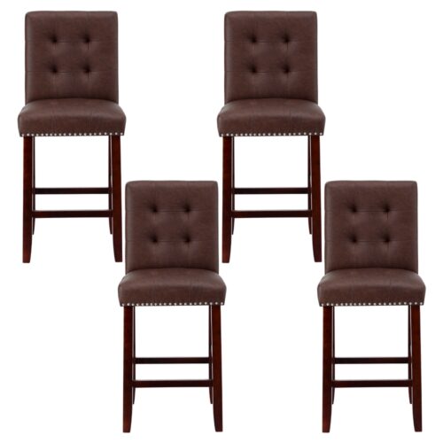 Artiss 4x Bar Stools Kitchen Dining Chairs Counter PU Leather Wooden Ada Brown - Image 3