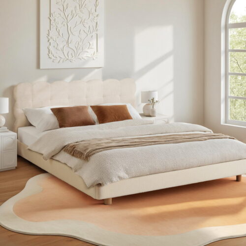 Artiss Queen Bed Frame Cloud Headboard Boucle Fabric Mattress Platform Base White - Image 7