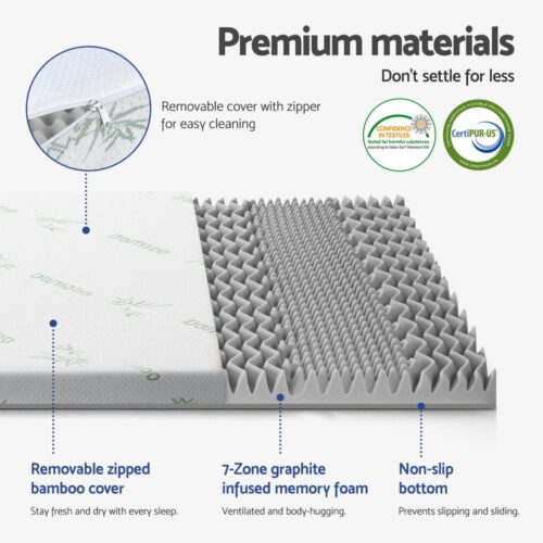 Giselle Bedding 8cm Memory Foam Mattress Topper 7-Zone Graphite Single - Image 5