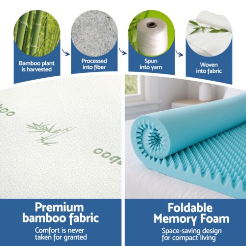 Giselle 8cm Memory Foam Mattress Topper Gel Egg Crate Foam Bamboo Single - Image 6