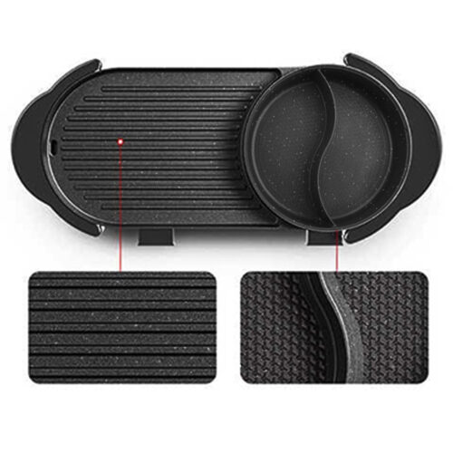 2 in 1 Electric Non-Stick BBQ Teppanyaki Grill Plate Steamboat Hotpot 2-8 Person - Image 3