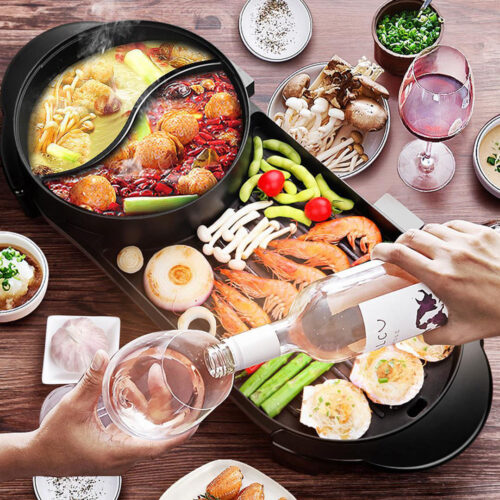 2 in 1 Electric Non-Stick BBQ Teppanyaki Grill Plate Steamboat Hotpot 2-8 Person - Image 6