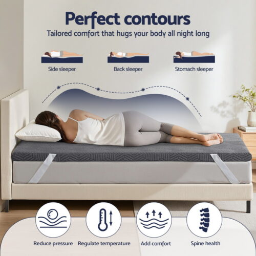 Giselle 8cm Memory Foam Mattress Topper Gel Dual Layer Foam Bamboo Single - Image 4