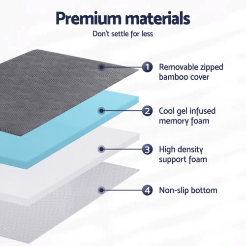 Giselle 8cm Memory Foam Mattress Topper Gel Dual Layer Foam Bamboo King Single - Image 5