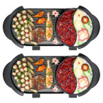 2x 2 in 1 Electric Non-Stick BBQ Teppanyaki Grill Plate Steamboat Hotpot 2-8 Person