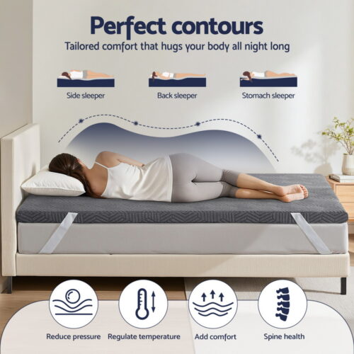 Giselle 8cm Memory Foam Mattress Topper Gel Dual Layer Foam Bamboo Queen - Image 4