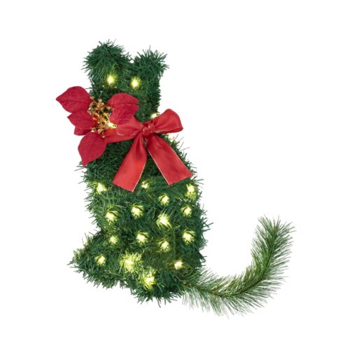 Jingle Jollys Cat Christmas Wreath Pre-lit 20 LED Xmas Decor Bow Flower 35x30cm - Image 3