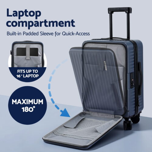 Wanderlite 20" Luggage Suitcase Front Pocket Travel Carry On Dual TSA Navy - Image 4