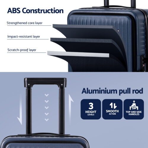 Wanderlite 20" Luggage Suitcase Front Pocket Travel Carry On Dual TSA Navy - Image 6