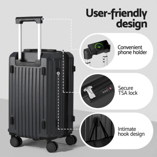 Wanderlite 2pcs Trunk Luggage Suitcase Travel Carry On TSA Lock 12" 20" Black - Image 5