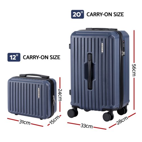 Wanderlite 2pcs Trunk Luggage Suitcase Travel Carry On TSA Lock 12" 20" Navy - Image 2