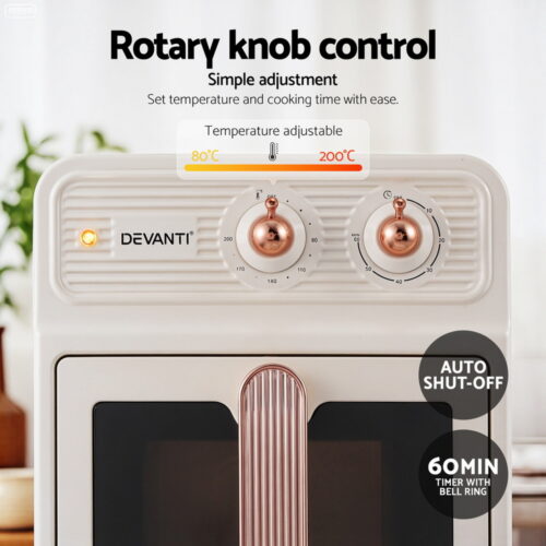 Devanti 6L Air Fryer Knob Control 1700W Cream - Image 4