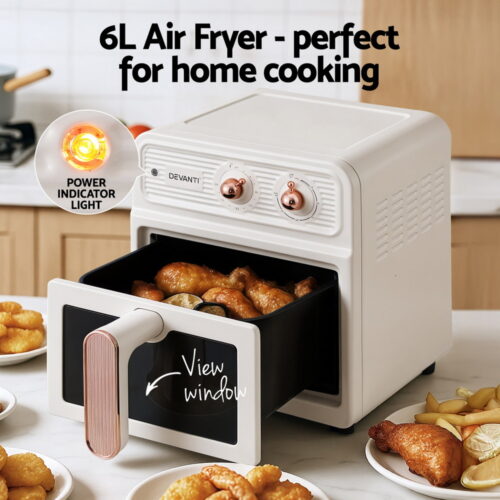 Devanti 6L Air Fryer Knob Control 1700W Cream - Image 5