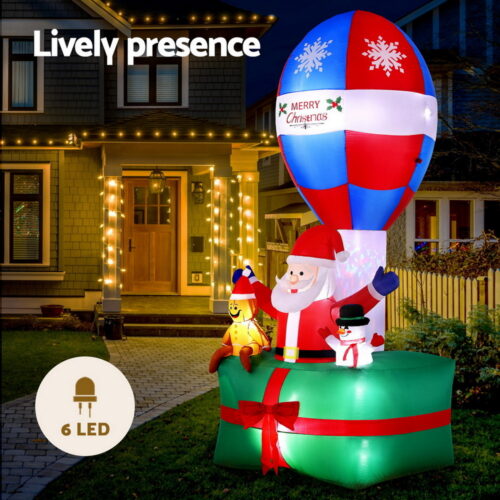 Jingle Jollys Christmas Inflatable Santa in Ballon 2.8M Height LED Decorations Illuminated - Image 4
