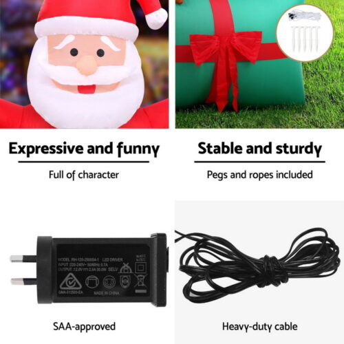 Jingle Jollys Christmas Inflatable Santa in Ballon 2.8M Height LED Decorations Illuminated - Image 6