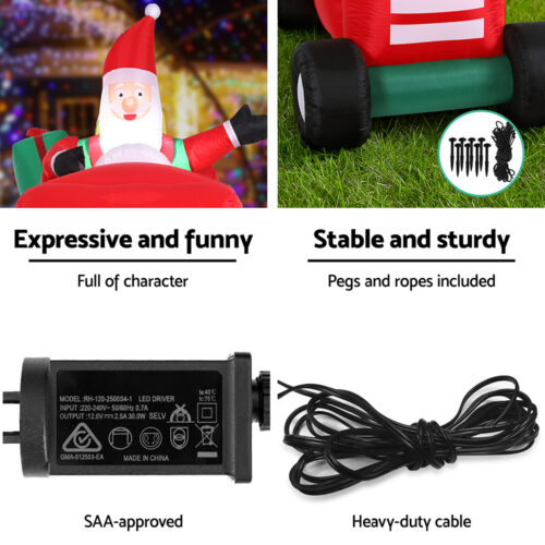 Jingle Jollys Christmas Inflatable Santa Truck 2.6M Length LED Decorations Illuminated - Image 7