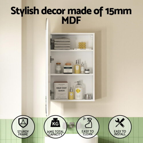 Cefito Bathroom Mirror Cabinet Medicine Shaving Arch Wall Hung 450x900mm White - Image 4