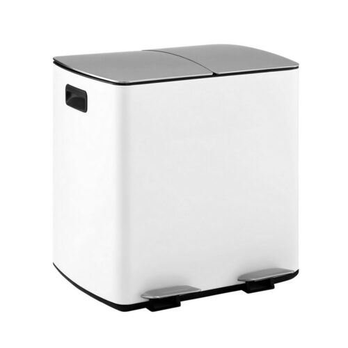 Cefito Pedal Bins Rubbish Bin Dual Compartment Waste Recycle Dustbins 40L White - Image 3