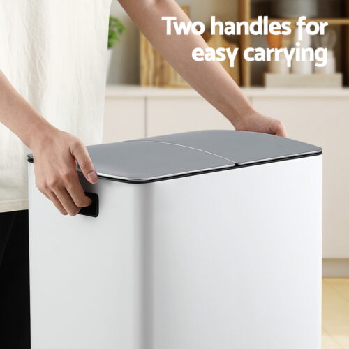 Cefito Pedal Bins Rubbish Bin Dual Compartment Waste Recycle Dustbins 40L White - Image 5