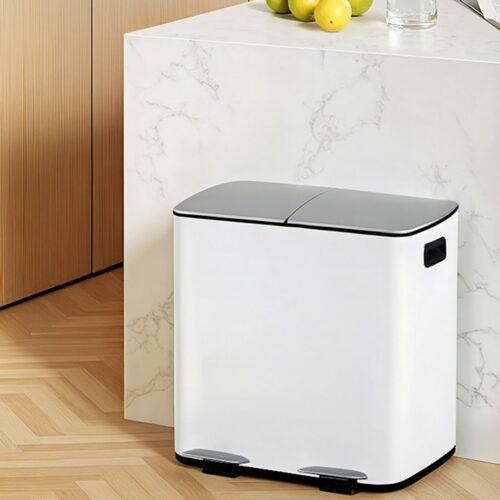 Cefito Pedal Bins Rubbish Bin Dual Compartment Waste Recycle Dustbins 40L White - Image 7
