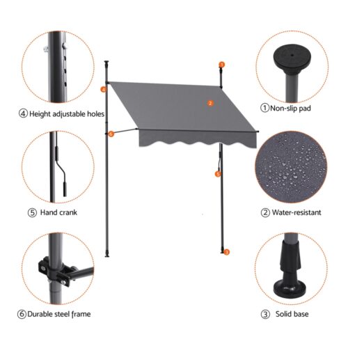Instahut Window Fixed Pivot Arm Awning Outdoor Door Canopy 2X1.8M Grey - Image 4